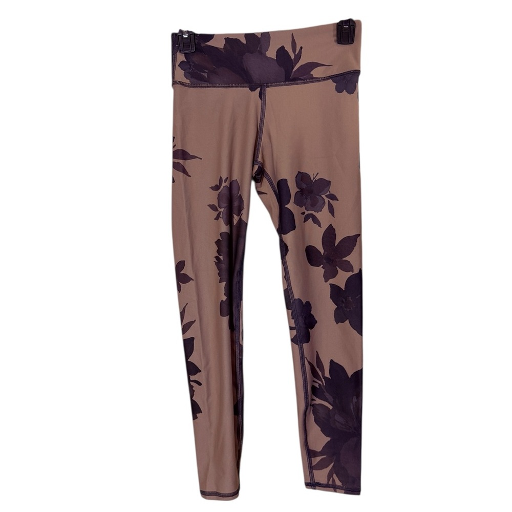 BECCA Women’s Tan and Maroon Bold Floral Full Length Athletic Leggings sz S